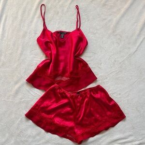 Victoria’s Secret Red Satin Lace Trim Camisole and Shorts Set ♥️